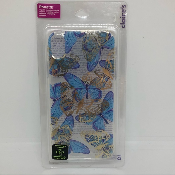 NWT Claire’s Butterfly Clear IPhone XR Case Blue Gold - Picture 5 of 5